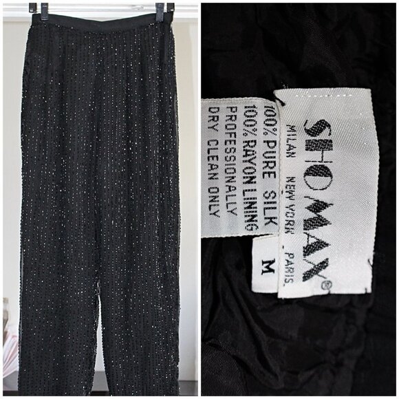 Vintage Glam Rock Beaded (Sequin) Silk Channel Pants - David Bowie Style, M - Picture 3 of 12